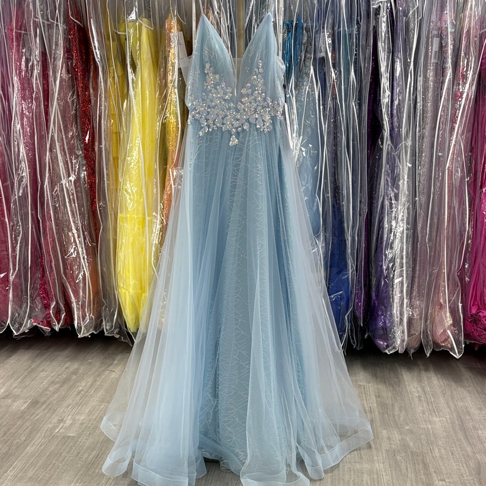 Jovani 07637 NWT Light Blue Dress with Floral Details size 8